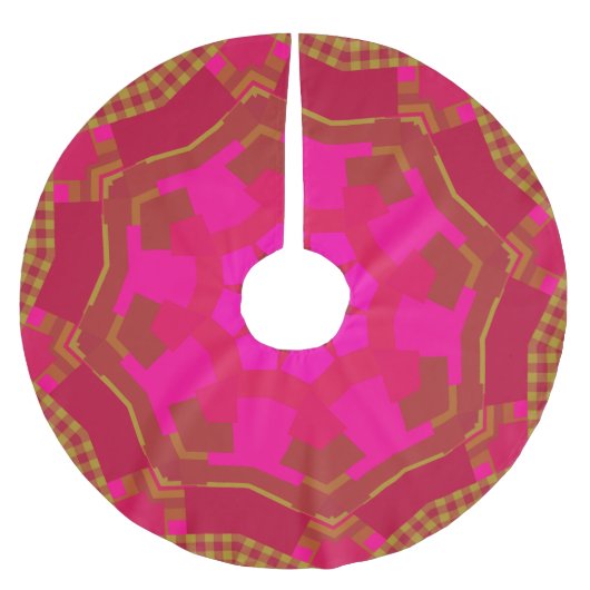 Rosa und Gold Kaleidoskop Polyester Weihnachtsbaumdecke (Vorderseite)