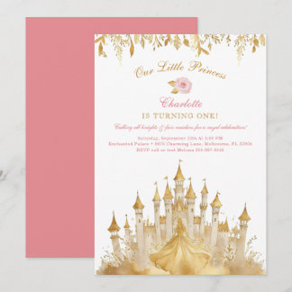 Rosa und Gold Kleine Prinzessin 1. Geburtstag Einladung