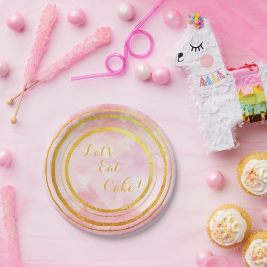Rosa und Gold Lasst uns Kuchen Papier Teller essen (Party)