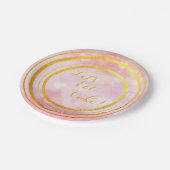 Rosa und Gold Lasst uns Kuchen Papier Teller essen (Schrägansicht)