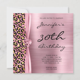 Rosa und Gold Leopard Foil Gem Herz 30. Geburtstag Einladung