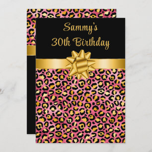 Rosa und Gold Leopard Print Birthday Party Einladung