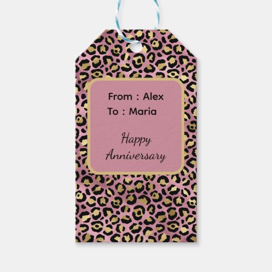 Rosa und Gold Leopardenprint Geschenkanhänger (Vorderseite)