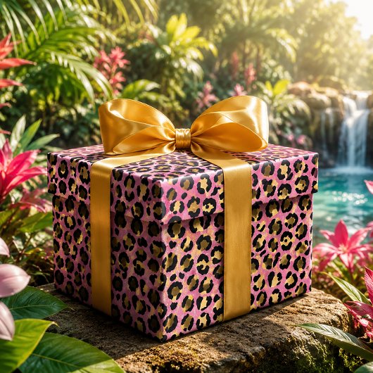 Rosa und Gold Leopardenprint Geschenkpapier
