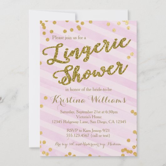 Rosa und Gold Lingerie Bridal Dusche Einladung (Vorderseite)