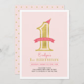 Rosa und Gold | Mädchen 1. Geburtstag Party Einladung (Vorne/Hinten)