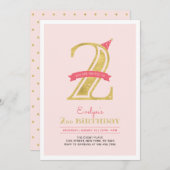 Rosa und Gold | Mädchen 2. Geburtstag Party Einladung (Vorne/Hinten)