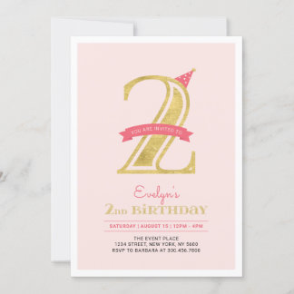 Rosa und Gold | Mädchen 2. Geburtstag Party Einladung
