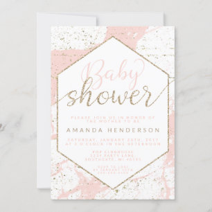 Rosa und Gold Marmor-Baby-Shower-Einladung Einladung