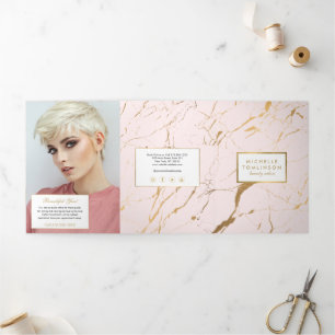 Rosa und Gold Marmor Salon oder Produktbroschüre Dreifach Gefaltete Karte
