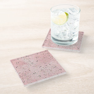 Rosa und Gold Marmor Terrazzo Glasuntersetzer