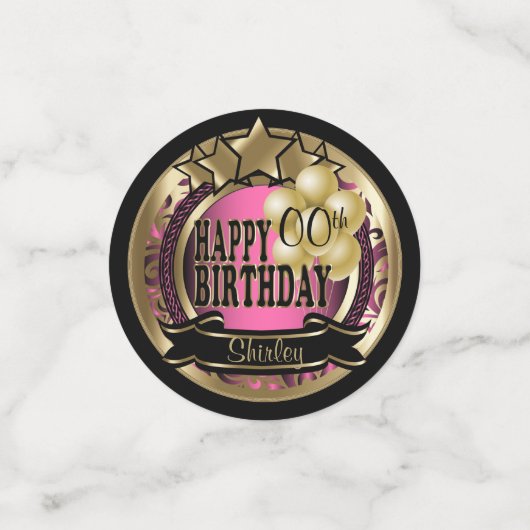 Rosa und Gold Metallic Happy Birthday Party Star Konfetti (Klein Vorderseite)