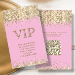 Rosa und Gold | Mini VIP Geburtstagseinladung Begleitkarte<br><div class="desc">Individuell anpassbare Rosa und Gold Glitzer VIP Mini-Geburtstagseinladung. Eine Einladung, die Ihren Gästen einen VIP-Zugang zum Party bietet. Die Details zur Geburtstagsfeier sind vorn. Auf der Rückseite können Ihre Gäste den QR-Code mit ihren Handys scannen, um ihre Party-Fotos hochzuladen und mit Ihnen zu teilen. Alles was Sie tun müssen, ist...</div>