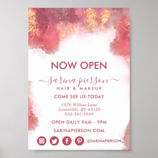 Rosa und Gold Moderne Art Liquid Ink Business Poster (Vorne)