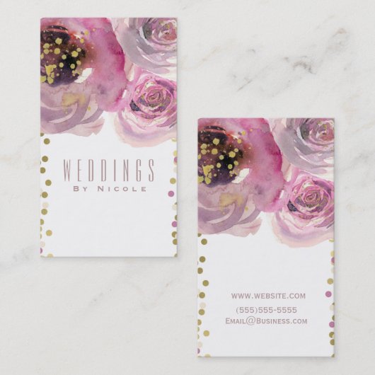Rosa und Gold Moderne Wasserfarben Visitenkarte (Vorne/Hinten)