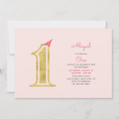 Rosa und Gold | Niedlich Modernes Mädchen 1. Gebur Einladung (Vorderseite)