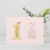 Rosa und Gold | Niedlich Modernes Mädchen 1. Gebur Einladung (Stehend Vorderseite)