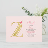 Rosa und Gold | Niedlich Modernes Mädchen 2. Gebur Einladung (Stehend Vorderseite)