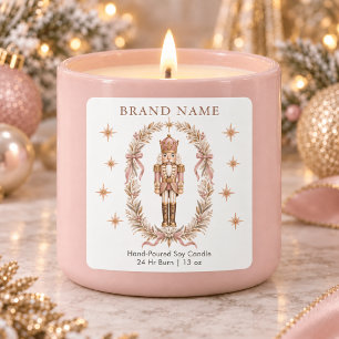 Rosa und Gold Nussknacker-Weihnachtskerzenetikett Quadratischer Aufkleber