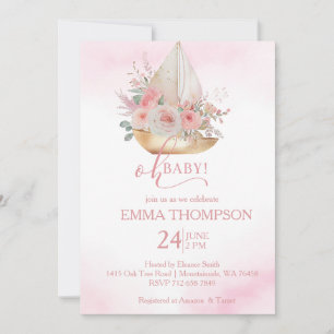 Rosa und Gold Oh nautisches Baby Einladung