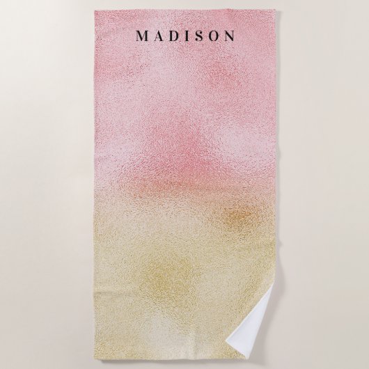 Rosa und Gold Ombre Foil Strandtuch (Vorderseite)