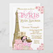 Rosa und Gold Paris Baby Dusche Einladungen (Vorne/Hinten)