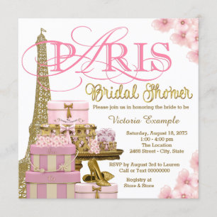 Rosa und Gold Paris Brautparty Einladung