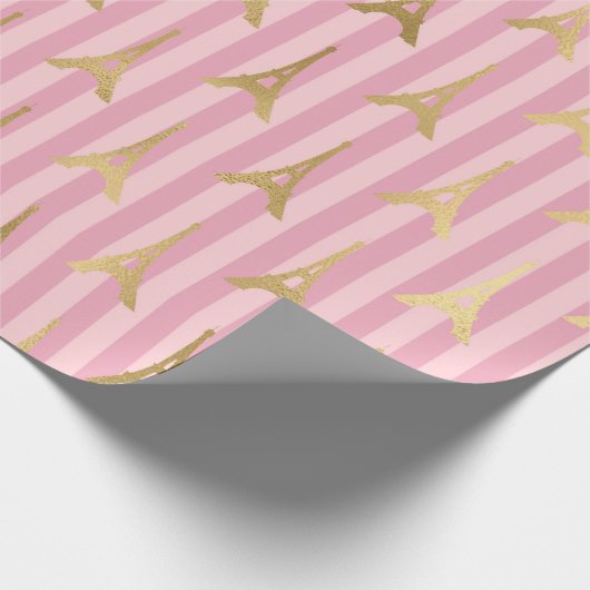 Rosa und Gold Paris Eiffelturm Foil Geschenkpapier (Ecke)