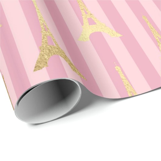 Rosa und Gold Paris Eiffelturm Foil Geschenkpapier (Rolleneckpunkt)