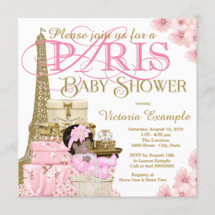 Rosa und Gold Paris Ethnic Girl Baby Dusche Einladung