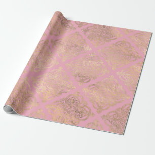 Rosa und Gold Paris Folie Damast Geschenkpapier
