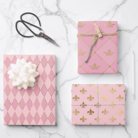 Rosa und Gold - Paris Geschenkpapier Set (Vorderseite)