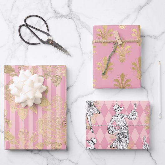 Rosa und Gold - Paris Geschenkpapier Set (Vorderseite)