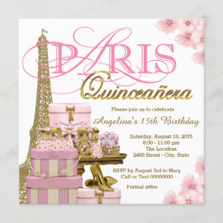 Rosa und Gold Paris Quinceanera Einladung