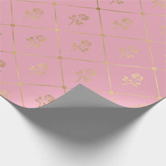 Rosa und Gold Pariser Forelle Blumenmuster Geschenkpapier (Ecke)