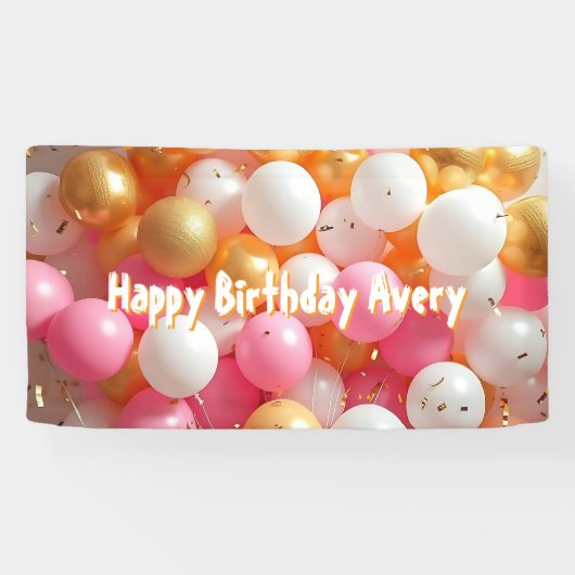Rosa und Gold | Personalisierter Geburtstag Banner (Horizontal)
