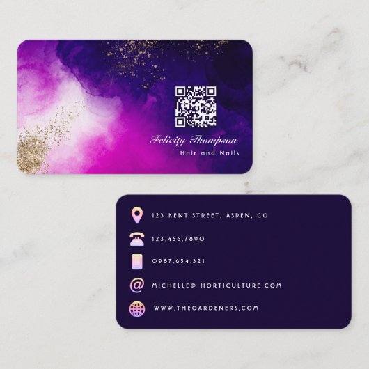 Rosa und Gold Pinselstriche - Visitenkarte (Vorne/Hinten)