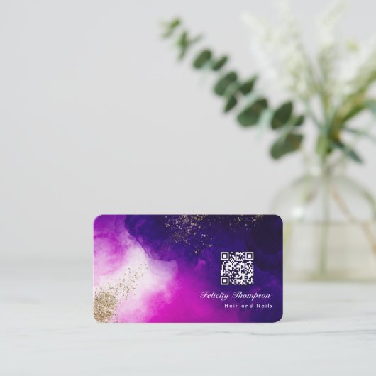 Rosa und Gold Pinselstriche - Visitenkarte (Stehend Vorderseite)