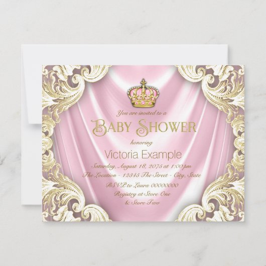 Rosa und Gold Princess Baby Dusche Einladung (Rückseite)