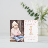 Rosa und Gold Prinzessin 1. Geburtstag Dankeschön  Einladung (Stehend Vorderseite)