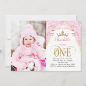 Rosa und Gold Prinzessin 1. Geburtstag Einladung (Vorderseite)
