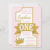 Rosa und Gold Prinzessin-First Birthday Invitation Einladung (Vorderseite)