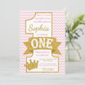 Rosa und Gold Prinzessin-First Birthday Invitation Einladung (Stehend Vorderseite)