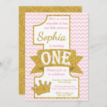 Rosa und Gold Prinzessin-First Birthday Invitation