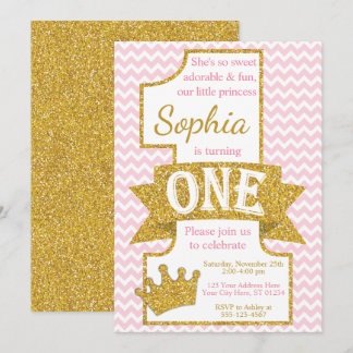 Rosa und Gold Prinzessin-First Birthday Invitation Einladung