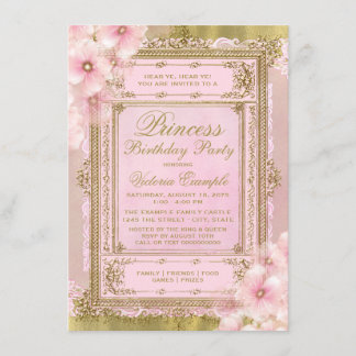 Rosa und Gold Prinzessin Geburtstagsparty Einladung
