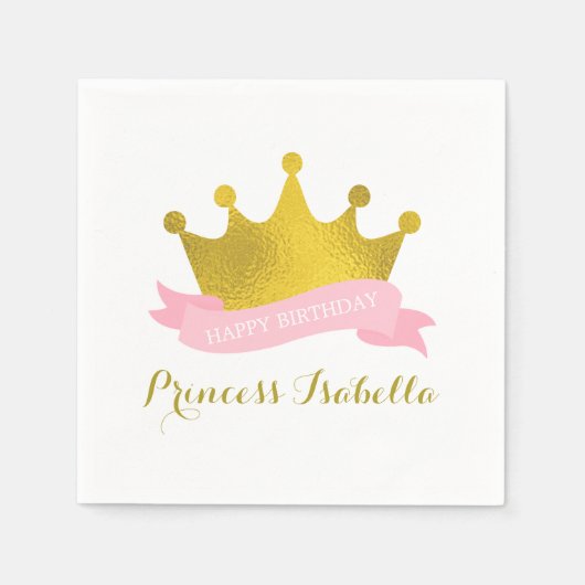 Rosa und Gold Prinzessin Geburtstagsparty Serviette (Vorderseite)