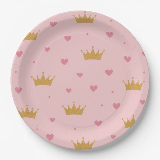 Rosa und Gold Prinzessin Muster Papier Teller (Vorderseite)