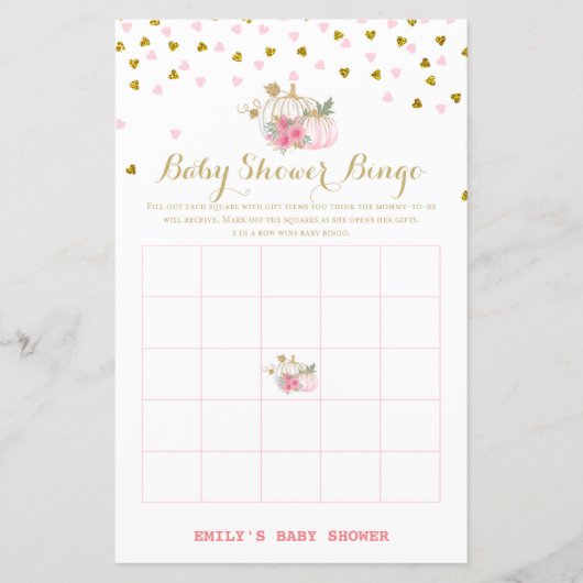 Rosa und Gold Pumpkin Baby Duschgame (Vorderseite)