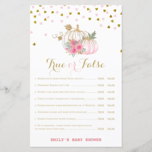 Rosa und Gold Pumpkin Baby Duschgame (Vorderseite)